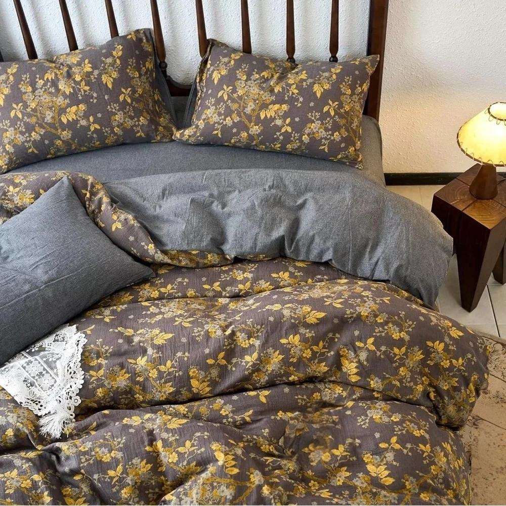 NEW Anthro Gold Jacquard 100% Cotton Boho Queen / King Bedding Duvet & Sham Set